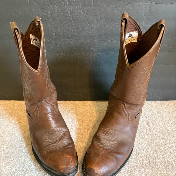 Justin Western Cowboy Boots Men\'s Size 12D Brown Leather JB1100 main image 4